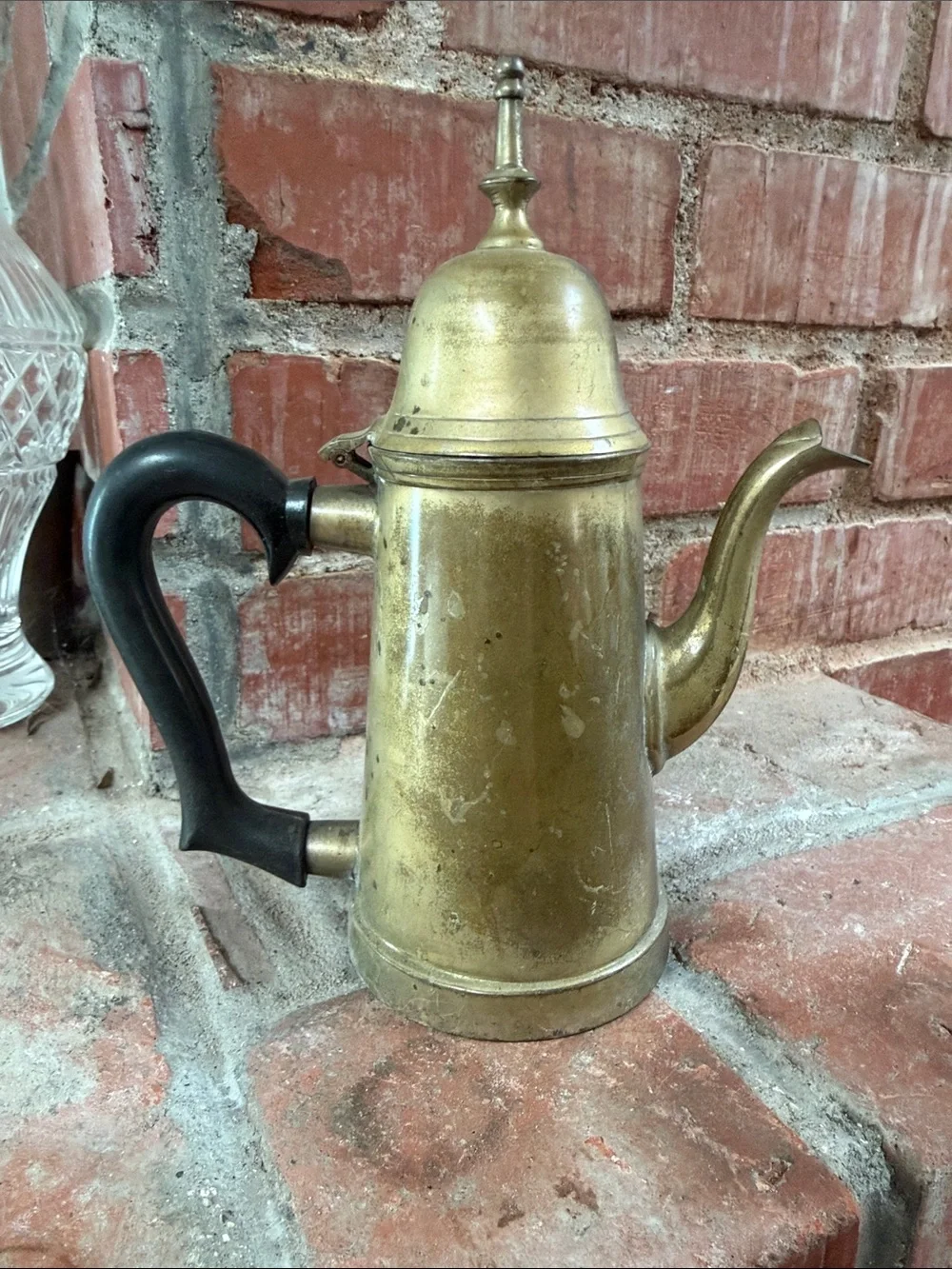 Antique Brass Coffee Pot with Black Handle